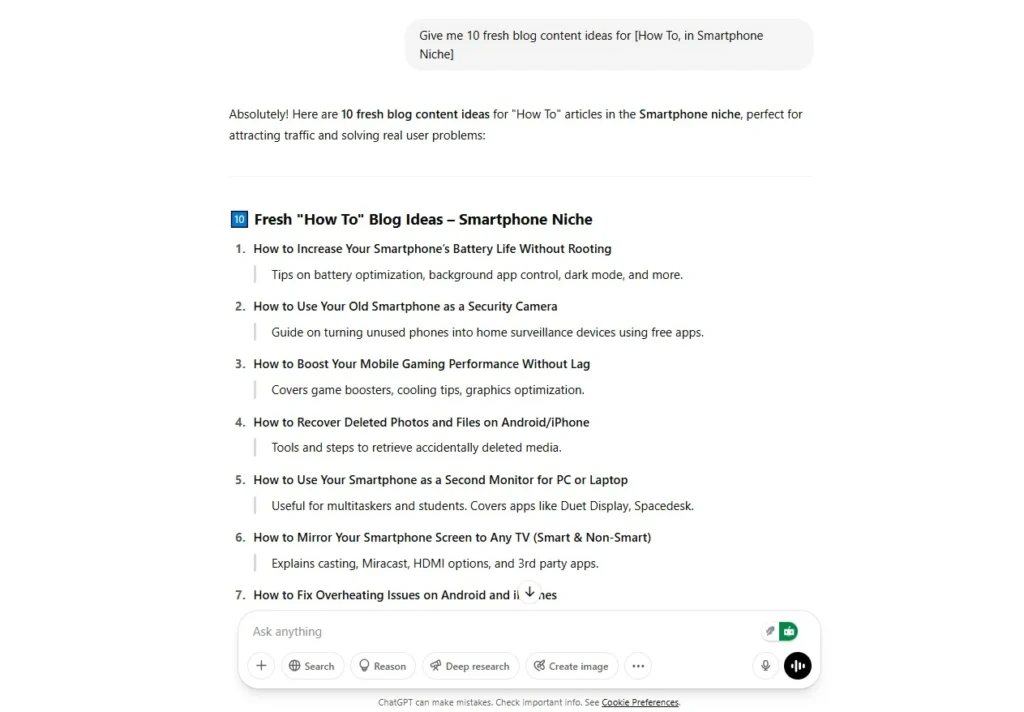 Finding 10 Fresh Blog Content Idea in ChatGPT AI Tools