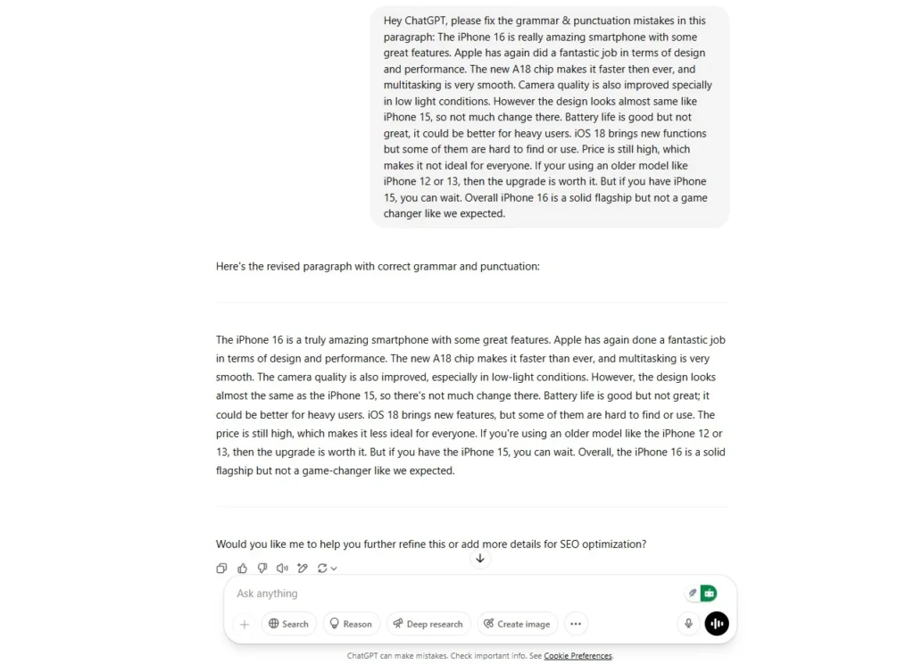 Fixing Grammar Mistakes & Punctuation in My Paragraph Using ChatGPT AI Tool